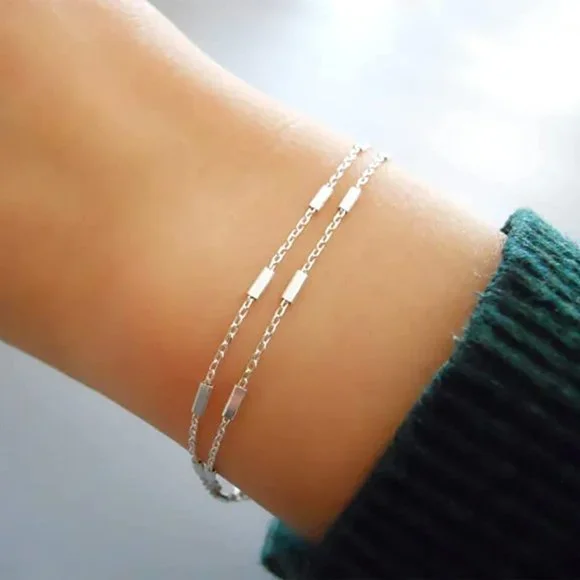 Women Dainty Layered Herringbone Twisted Rope Chain Bracelets Set Layering Dot C